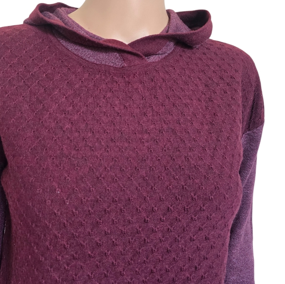 SMARTWOOL WOMEN'S SHADOW PINE HOODIE SWEATER Black Cherry Heather - Picture 6 of 10